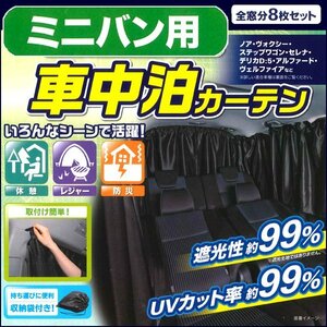 カーテン ミニバン用 車中泊 仮眠に 最適 視線 シャットアウト プライバシーカーテン フリーサイズ 1台分セット ブラック 黒