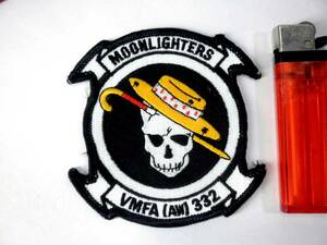 アメリカ海兵隊【VMFA(AW)-332/MOONLIGHTERS スコードロンパッチ】公式？/USMC/ドクロ/スカルヘッド/刺繍/ワッペン/部隊章/未使用・美品