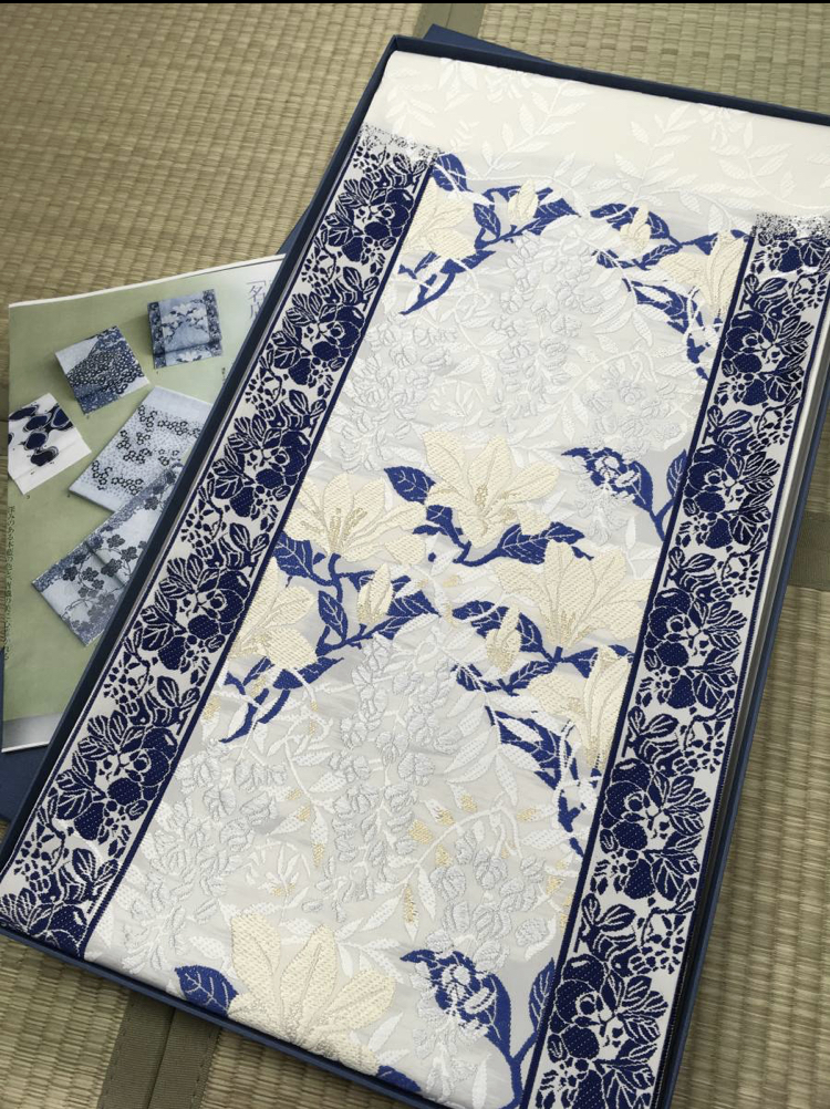 ☆きものマーチ◇藍染 袋帯 六通 斜線に松葉◇美品 209my32 | inmano