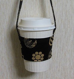 ○Funda de café○Portavasos○Patrón de escudo familiar negro○Hecho a mano, de coser, bordado, Producto terminado, otros