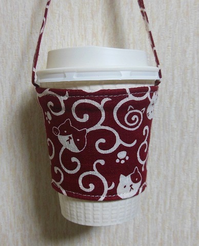 ○Funda de café○Patrón de gato arabesco rojo○Portavasos hecho a mano SM, de coser, bordado, Producto terminado, otros