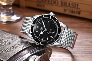 【PAULAREIS】最新モデル 腕時計 Breitling ブライトリング ブラックステンレス 自動巻き ROLEXオマージュ
