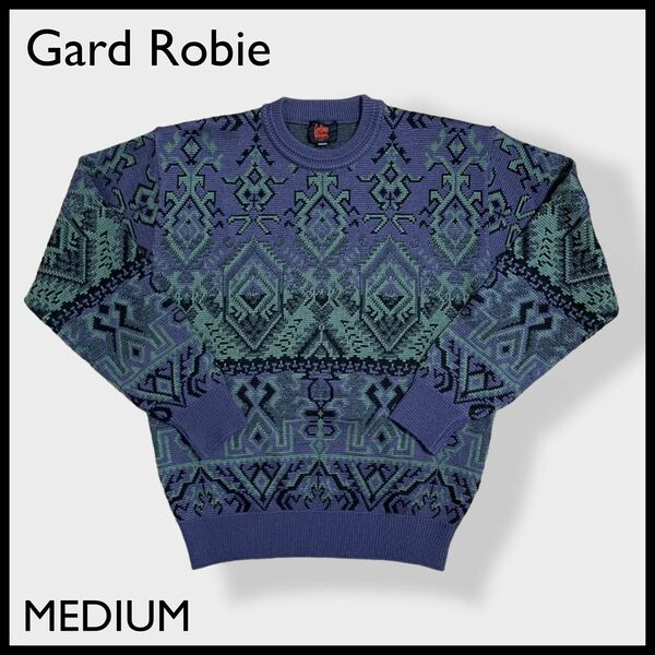 【Gard Robie】日本製 柄ニット デザインニット 総柄 柄物 個性的 幾何学模様 ウール アクリル 昭和レトロ 古着