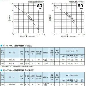 ツルミ 業務用 排水ポンプ HS2.4S ストレーナSPC仕様 100V 60Hz 汚水 水中ポンプ 50mm 2インチ 工事用ポンプの画像3