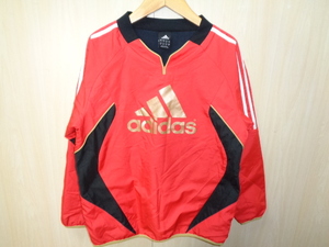 b833◆adidas ジュニア ピステ◆アディダス 日本サイズ150 YOUTH 赤色 レッド 裏起毛 プルオーバー サッカー スポーツウェア 5A