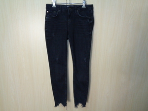 b1125◆ZARA WOMAN ストレッチカラージーンズ◆ザラ size:実寸w74cm ブラック色 綿ポリ素材 ダメージ加工 スリム 女性 レディース 古着 5A