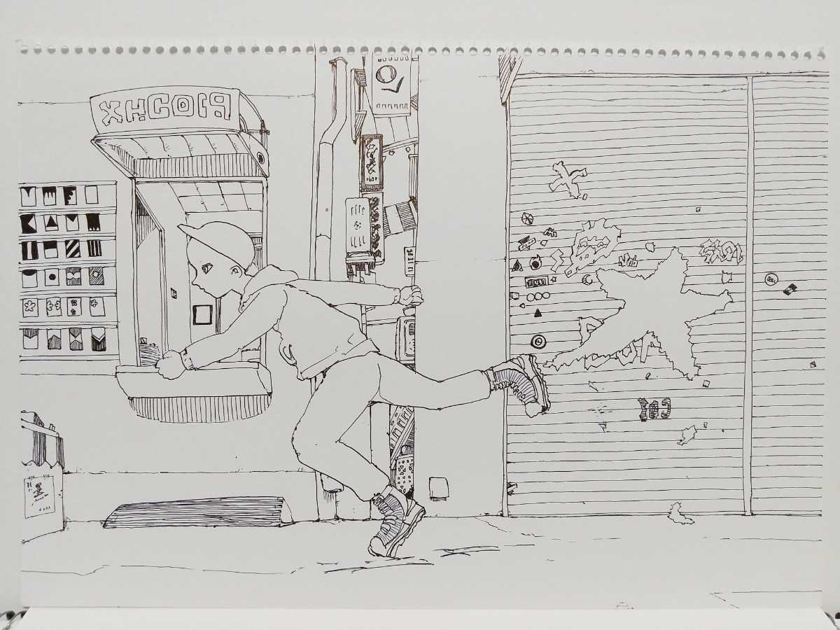 illustration originale Illustration dessinée à la main en cours d'exécution à la main peinture originale monochrome noir et blanc art analogique art d'illustration intérieure auto-fait, des bandes dessinées, produits d'anime, illustration dessinée à la main