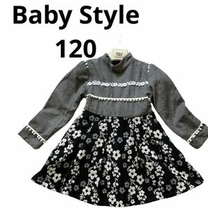 日本製Baby Styleベビースタイル花柄が可愛いグレー×ブラックワンピース フォーマルワンピース 入学式 卒園式 ワンピース