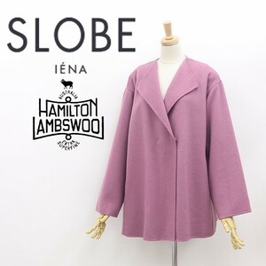 ◆SLOBE IENA スローブ イエナ×HAMILTON LAMBS WOOL ハミルトン ウール トライアングルカラー ハーフ コート くすみピンク