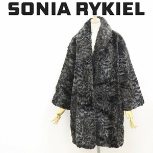 ヴィンテージ◆SONIA RYKIEL ソニアリキエル 総柄 フェイクファー オーバーシルエット ショールカラー ボタンレス コート