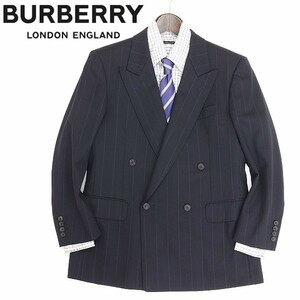 ヴィンテージ◆BURBERRYS バーバリー ストライプ柄 ダブル ブレザー ジャケット チャコールネイビー AB4