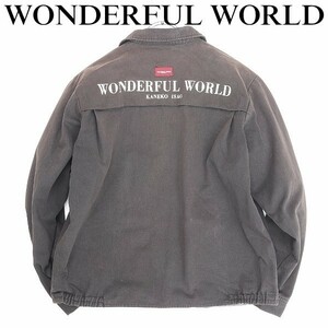 ヴィンテージ◆WONDERFUL WORLD ワンダフルワールド カネコイサオ 裏地チェック柄 バックプリント コットン ジップ ジャケット