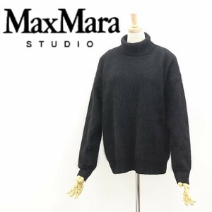 美品◆Max Mara STUDIO マックスマーラ ラメ混 タートルネック シャギー ニット セーター トップス 黒 ブラック