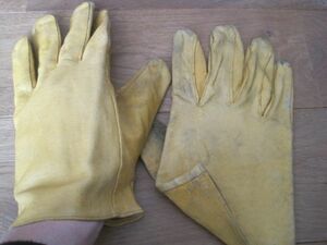 送料無料　本革　レザー手袋　グローブ　黄色　からし色手袋　てぶくろ　バイク　バイカー　キャンプ　DIY作業　ビンテージ