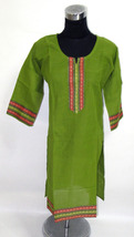 【送料無料】インド製アジアンエスニック シャツ レディースL 緑 七分袖 F-CAS221230-5_画像1