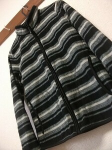 assk6-476☆子供服/キッズ　UNIQLO/ユニクロ　男児向け　ボーダーフリース　ジップアップジャケット　黒×グレー系　サイズ150　