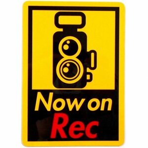 カーマグネット Now on Rec 角丸長方形　(ドラレコ ドライブレコーダー 録画中 車載カメラ)