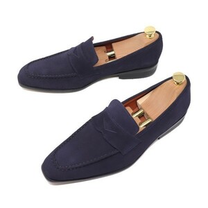 24cm men's original leather suede square tu Italian Loafer slip-on shoes hand made shoes business casual navy S5006