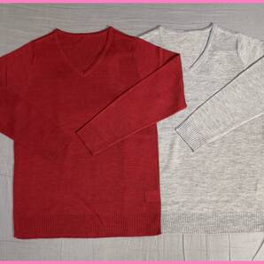 WY‐2‐2春秋冬☆新品☆送料込み☆即決☆ナチュラル系☆2枚セット☆LLサイズ☆薄手Vネックセーター☆ワインレッドとグレー☆