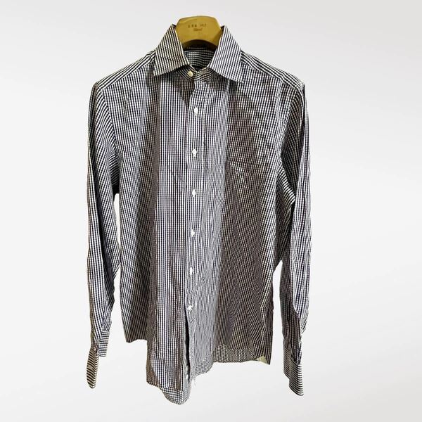 BREUER ブリューワー イタリア製 ギンガムチェックワイドスプレッドカラーシャツ 41/16 パープル 長袖 ワイシャツ
