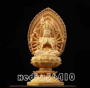 極上品 仏師で仕上げ品 最新作 総檜材 精密彫刻 仏像　木彫り　准胝観音菩薩像