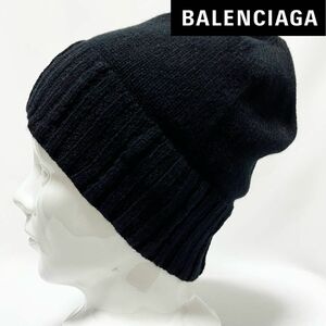 【超美品】直営店 大阪阪急メンズ館購入BALENCIAGA バレンシアガ 2WAYでつかえる ブラックニットキャップ フリーサイズ