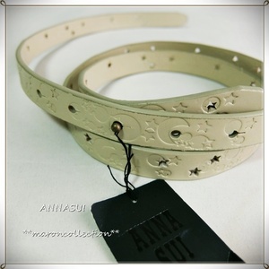  unused * Anna Sui cow leather belt * star . month pattern * sand beige 