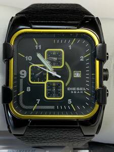 A605 men's wristwatch DIESEL/ diesel DZ-4147 chronograph square frame leather belt black × yellow 