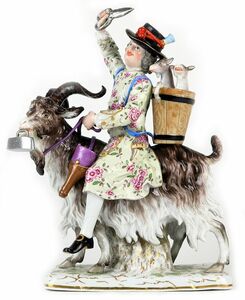 古マイセン 古典名作 高額人形 フィギュア フィギュリン 山羊に乗った仕立て屋 陽気なテラーさん 1740年 ケンドラー＆ブリュール伯爵
