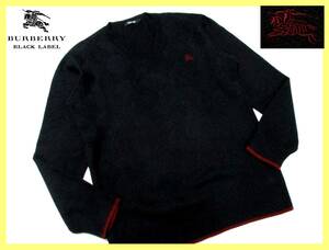 バーバリーブラックレーベル レッドホース刺繍 シャドーアーガイル柄 Vネック ニット セーター サイズ M(2)