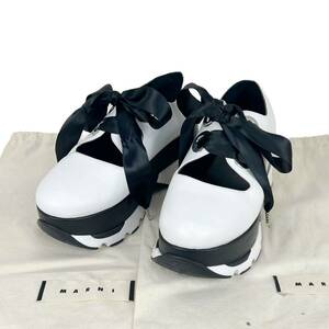 13 ten thousand jpy present goods * ultimate beautiful goods * Marni Marni platform sneakers 36/23cm ribbon white black white black thickness bottom leather satin 