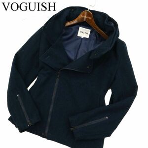 VOGUISH ヴォーギッシュ ルパート 秋冬 フード格納 ウール★ ダブル ライダース ジャケット ブルゾン Sz.M　メンズ ネイビー　C2T13265_C#N