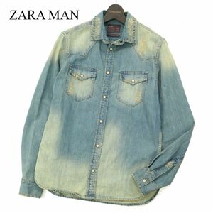 ZARA MAN ザラ マン 通年 長袖 USED加工★ REGULAR FIT スタッズ ウエスタン デニム シャツ Sz.S　メンズ　C3T00118_1#C