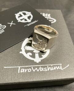[Taro Washimi×TRAVIS WALKER] Canvas Ring w/ Arabesque hand strike . Tang . carving signet silver canvas ring 18 number 30.2g SV925. see Taro 