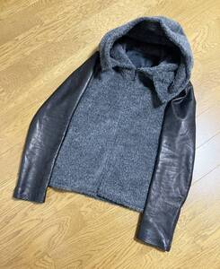 美品☆[kiryuyrik] 16AW 定価88,560 Alpaca Shaggy 袖レザー アルパカシャギージャケット S 日本製 牛革 KX-HJ01-106 キリュウキリュウ