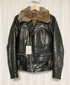 [BACKBONE] 11AW regular price 260,400 rabbit fur Double Rider's leather jacket L cow leather black Backbone 