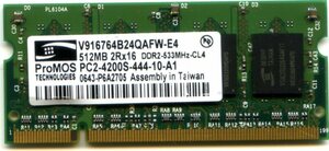 26▲ノート用メモリー▲「DDR2-533MHz512M」《動作品》【ProMOS製】