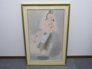 aa20-8171[OSS]【真作】文化勲章 小倉遊亀 大判 彩霧描画方式 複製画「観自在」額装 印 エディション入 限定300部