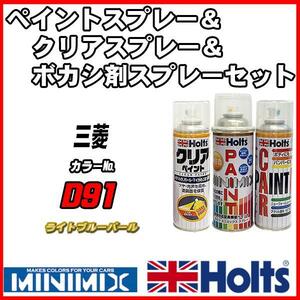 ペイントスプレー 三菱 D91 ライトブルーパール Holts MINIMIX クリアスプレー ボカシ剤スプレーセット