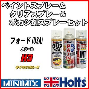 ペイントスプレー フォード(USA) H3 ケイマンブルーM Holts MINIMIX クリアスプレー ボカシ剤スプレーセット