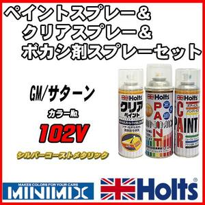 ペイントスプレー GM/サターン 102V シルバーコーストメタリック Holts MINIMIX クリアスプレー ボカシ剤スプレーセット