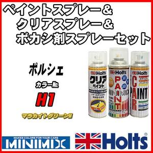 ペイントスプレー ポルシェ H1 マラカイトグリーンM Holts MINIMIX クリアスプレー ボカシ剤スプレーセット