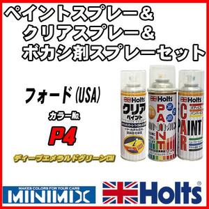 ペイントスプレー フォード(USA) P4 ディープエメラルドグリーンCM Holts MINIMIX クリアスプレー ボカシ剤スプレーセット