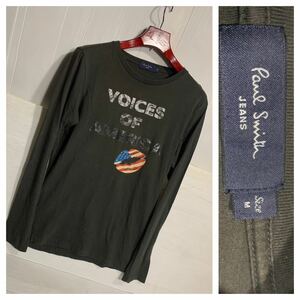 Paul Smith JEANS ポールスミス　星条旗　アメリカ国旗柄キスマーク　VOICES OF AMERICA 長袖Tシャツ　ロンT 墨黒　M
