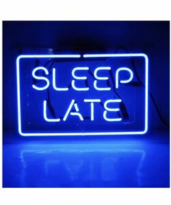 オリジナル SLEEP LATE ネオンライト 青色 ガラス管 英語看板 インテリア 照明