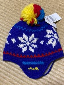  tag equipped *Kids Foret Kids four re*pompon knitted cap .52~54cm