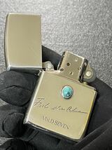 zippo マイルドセブン 天然石 ターコイズ 限定品 希少モデル 2002年製 MILD SEVEN FEEL THE BLUE シルバーインナー 2002年製 ケース 保証書_画像8