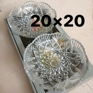 HOYA デザート ガラス 皿 2枚 未使用 20×20