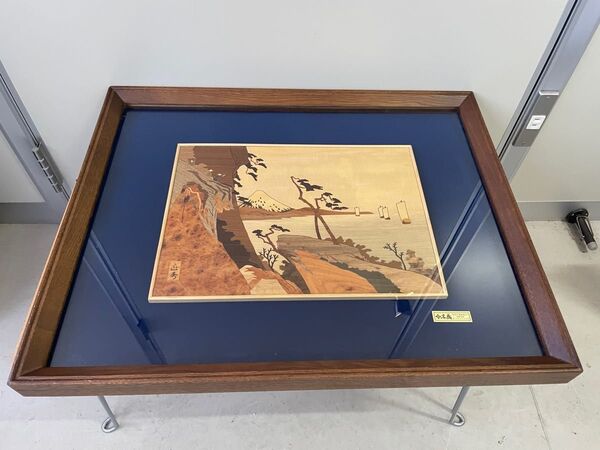 木画 正秀作 木象嵌 箱根寄木細工 山水画 浮世絵 絵画額装