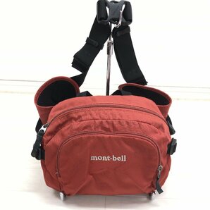 ●mont-bell モンベル #359910 ロゴ刺繍 ウエストポーチ 赤 レッド ボディバッグ アウトドア メンズ 男性用 紳士の画像1